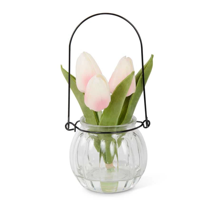K&K Interiors New! Pink Tulip Arrangement In Glass Vase 3 K&K Interiors New! Pink Tulip Arrangement In Glass Vase