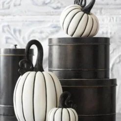 TheHolidayBarn.com Black & White Striped Pumpkins New!
