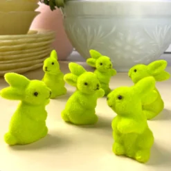 TheHolidayBarn.com Bright Green Flocked Bunny Rabbits, Small New!
