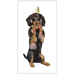 Mary Lake-Thompson Dachshund Mistletoe Kisses Flour Sack Towel