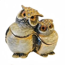 TheHolidayBarn.com Enameled Owl Trinket Box New!