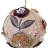 ShiShi Fabric Ball Ornament With Beaded And Embroidered Flowers, Pink Christmas