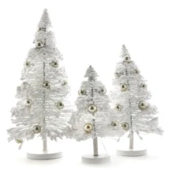 Cody Foster New! White Flocked Bottle Brush Trees With Silver Balls