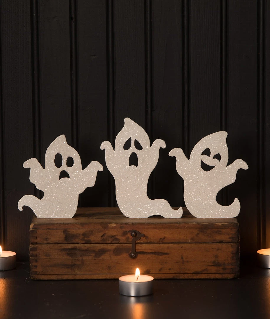 Bethany Lowe Ghoulish Ghost Silhouettes With White Glitter New! 3 Bethany Lowe Ghoulish Ghost Silhouettes With White Glitter New!