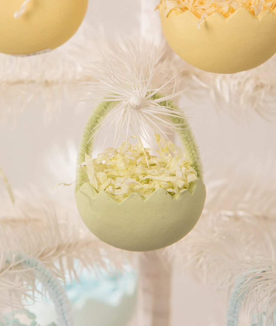 Bethany Lowe New! Green Cracked Egg Basket Ornaments, Set Of 6 3 Bethany Lowe New! Green Cracked Egg Basket Ornaments, Set Of 6