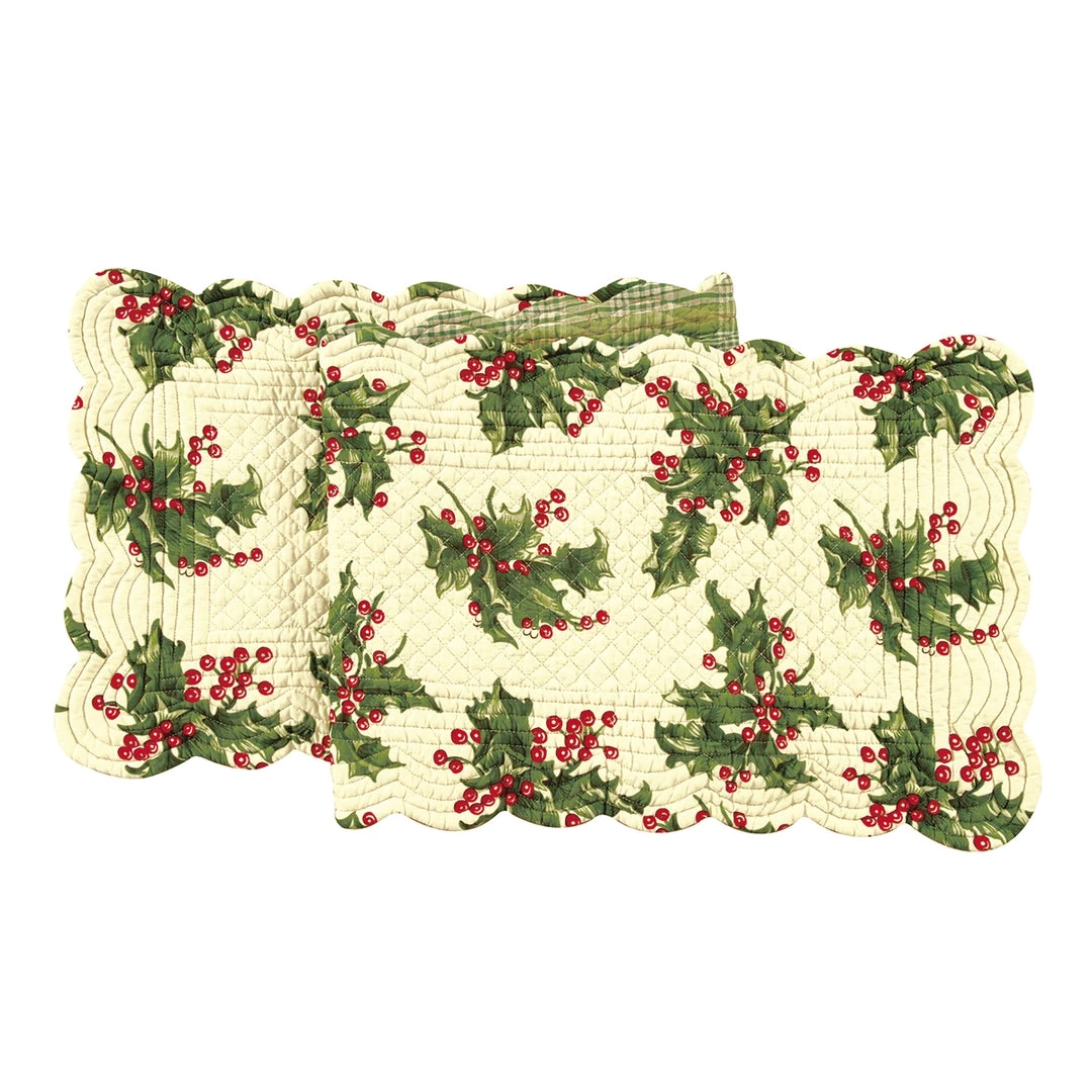 TheHolidayBarn.com Quilted Holly Table Runner, Cream New! 3 TheHolidayBarn.com Quilted Holly Table Runner, Cream New!