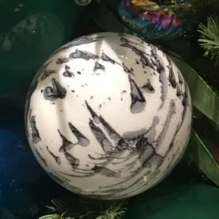 Winward Jim Marvin White & Grey Marble Glass Ball Ornaments New!