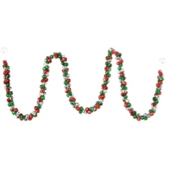 Raz Jingle Bell Garland, Red, Green & Silver