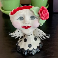 Teyros New! Lady Head Art Pottery Container, Angel Rose