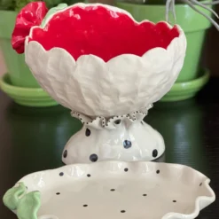 Teyros Lady Head Art Pottery Planter With Tray, Mellow Red