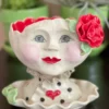 Teyros Lady Head Art Pottery Planter With Tray, Mellow Red 1 Teyros Lady Head Art Pottery Planter With Tray, Mellow Red