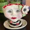 Teyros Lady Head Art Pottery Planter With Tray, Love Bird 2 Teyros Lady Head Art Pottery Planter With Tray, Love Bird
