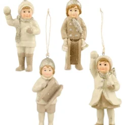 Bethany Lowe Mini Platinum & Ivory Snow Children Ornaments