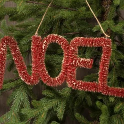 Ragon House New! Noel Ornament / Sign, Antique Red Bottle Brush
