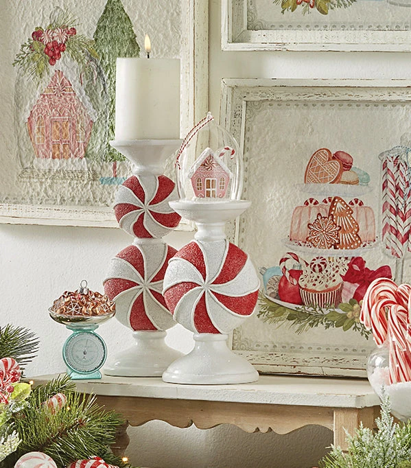 Raz Peppermint Candy Candle Holders 3 Raz Peppermint Candy Candle Holders