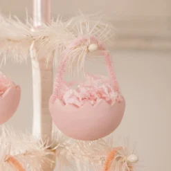 Bethany Lowe Pink Cracked Egg Basket Ornaments, Set Of 6 New!