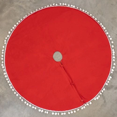 Ragon House Red Tree Skirt With White Pom Poms, 50" 3 Ragon House Red Tree Skirt With White Pom Poms, 50"