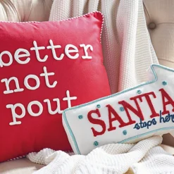 Bethany Lowe New! Santa Stops Here Arrow Shaped Pillow