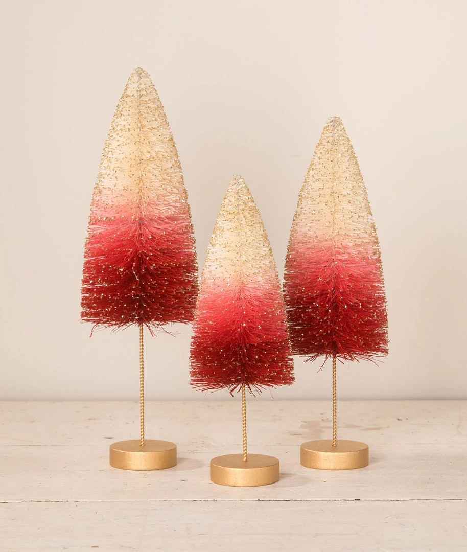Bethany Lowe New! Strawberries And Cream Bottle Brush Trees 3 Bethany Lowe New! Strawberries And Cream Bottle Brush Trees