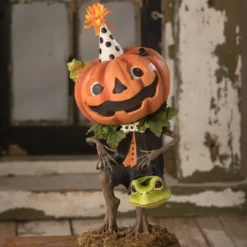 Bethany Lowe Tricks Pumpkin Boy With Frog Bucket New!