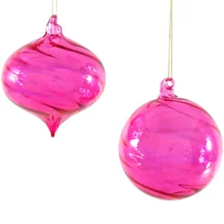 Katherine's Collection Fuchsia Pink Twisted Glass Ornaments New!