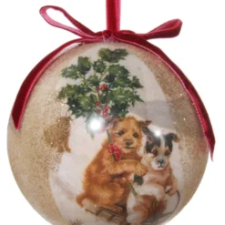 ShiShi Victorian Christmas Decoupage Ball Ornament, Christmas Puppies