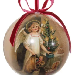 ShiShi Victorian Christmas Decoupage Ball Ornament, Guardian Angel