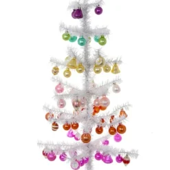 Cody Foster New! White Tinsel Tree Decorated With Colorful Glass Ornaments