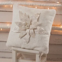 Bethany Lowe Winter White Poinsettia Pillow, Faux Fur New!