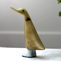 Dcuk Wooden Duck With Blue Welly Boots, Medium New! 5 Dcuk Wooden Duck With Blue Welly Boots, Medium New!