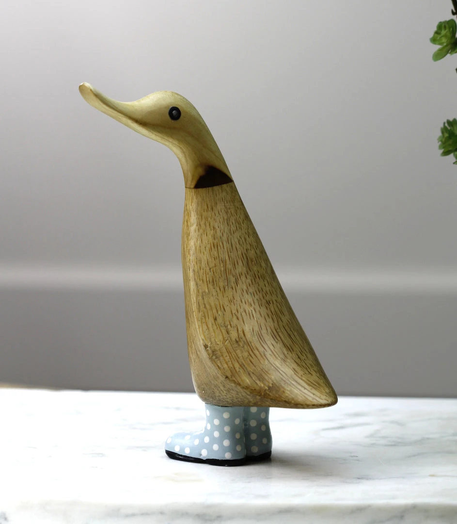 Dcuk Wooden Duck With Blue Welly Boots, Medium New! 4 Dcuk Wooden Duck With Blue Welly Boots, Medium New!
