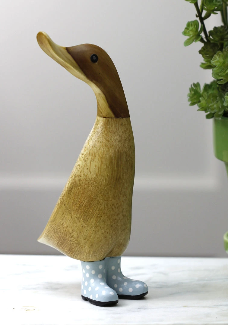 Dcuk Wooden Duck With Blue Welly Boots, Medium New! 3 Dcuk Wooden Duck With Blue Welly Boots, Medium New!