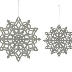 Creative Co-Op Large Silver Glass Glitter Snowflakes